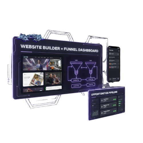 Full operation phase - ZeroMotion digital presence dashboard with mobile and tablet views
